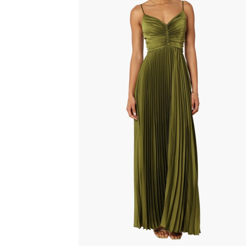 Green Pleated Floor-Length Dress - Petal & Pup